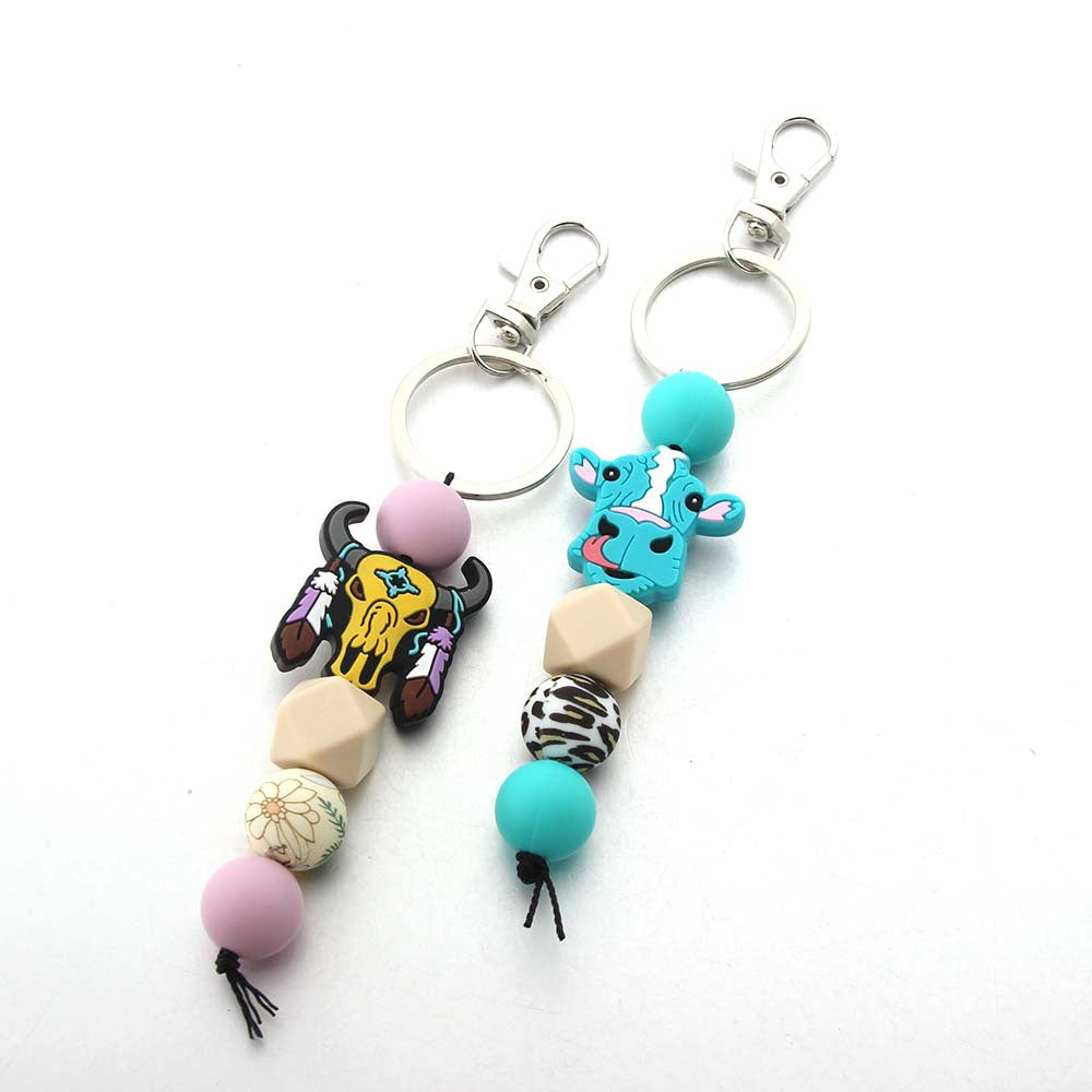 Wholesale Western Cowboy Silicone Bead Cartoon Keychain